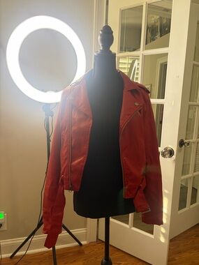 New Look Red Leather Moto Jacket with Asymmetrical Zip